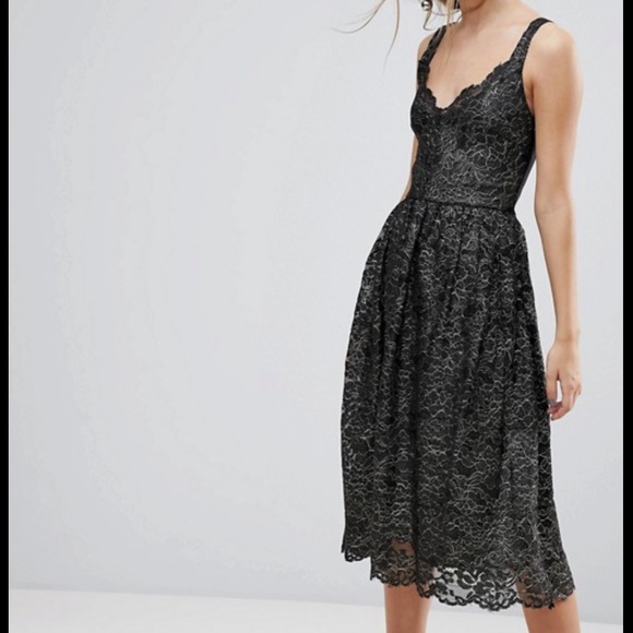 asos black lace midi dress